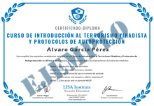 Diploma-Certificado Curso de Introducción al Terrorismo con Protocolos de Autoprotección Terrorista
