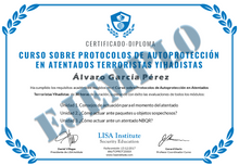 Diploma-Certificado Curso de Protocolos de Autoprotección en Atentados Terroristas Yihadistas